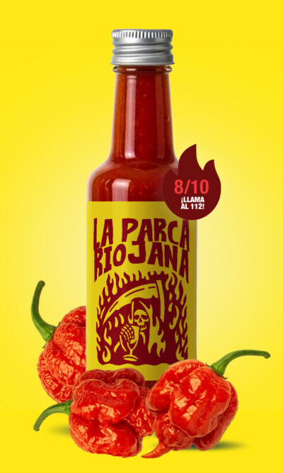 Spanish Carolina Reaper hot sauce bottle with Alegría Riojana peppers from La Rioja – earthy heat and fruity depth
