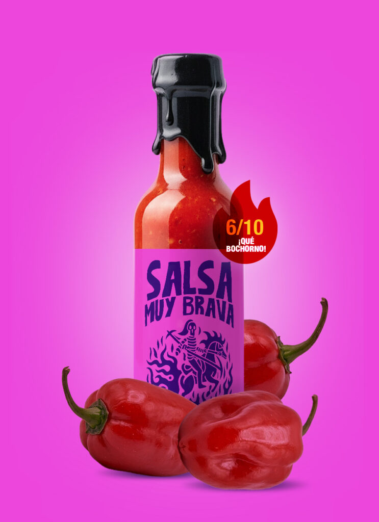 Salsa Muy Brava with Habanero – artisanal spicy hot sauce 6/10 heat level with smoked Spanish paprika and red habanero.